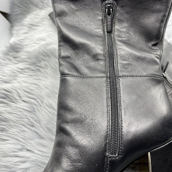 Guess Elandre Black Leather Over the Knee Heeled Gold Signature Boots 5.5 NEW - Picture 7 of 9